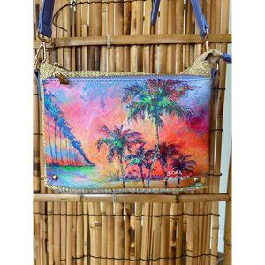 NWOT Leoma Lovegrove Seagrass Purse in Purple with Sunset and Palm Trees Design